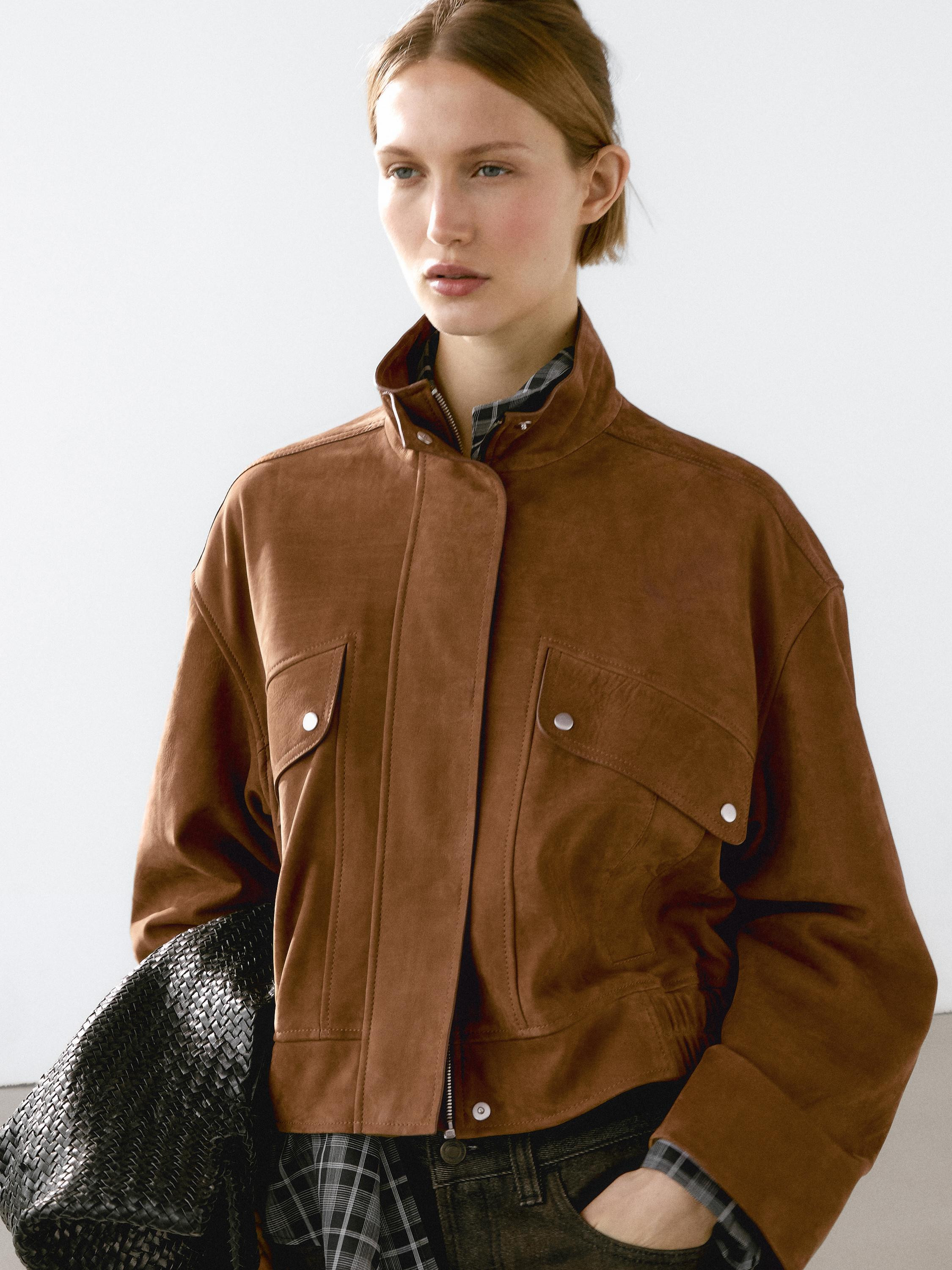 Jacket made of sheepskin with a suede finish. High neck. Zip fastening concealed by a placket wit... | Massimo Dutti UK