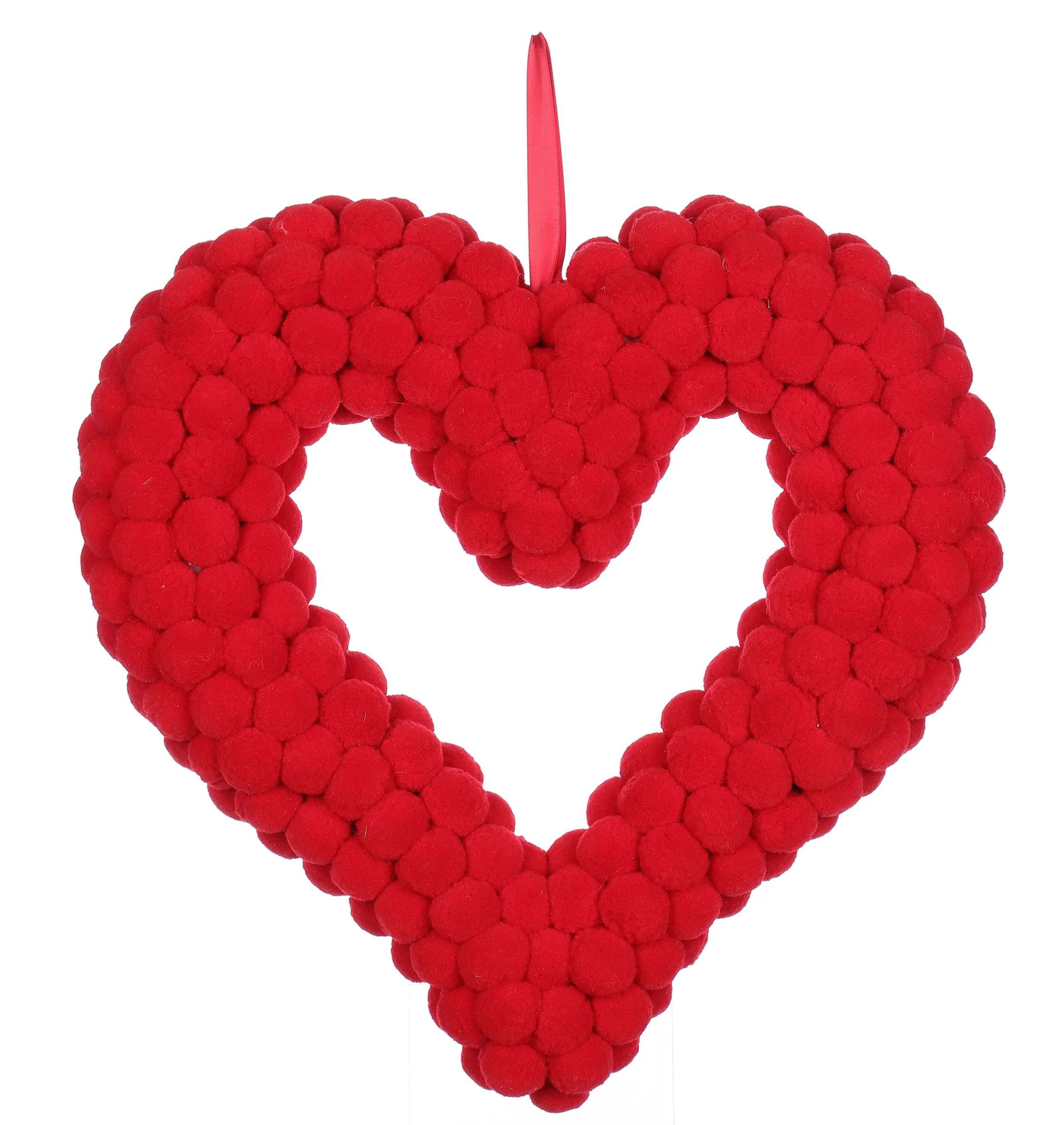 Valentine's Day Red Pompom Heart Wreath, 16", by Way To Celebrate | Walmart (US)