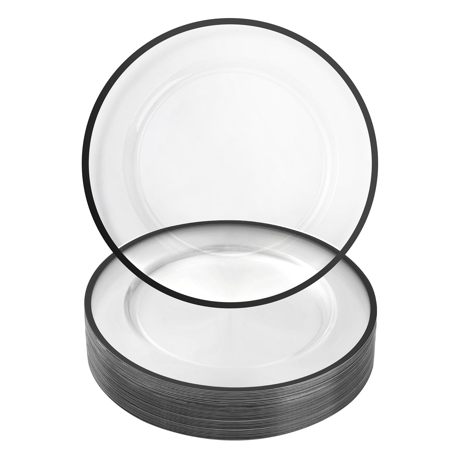 Goodluck 12 Inch Charger Plates, 25 Pack Clear Charger Plates with Black Trim, Plastic Charger Pl... | Amazon (US)