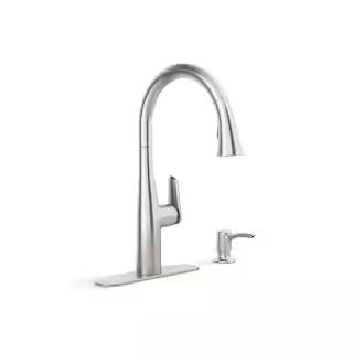 Easmor Single-Handle Pull Down Sprayer Kitchen Faucet in Vibrant Stainless | The Home Depot