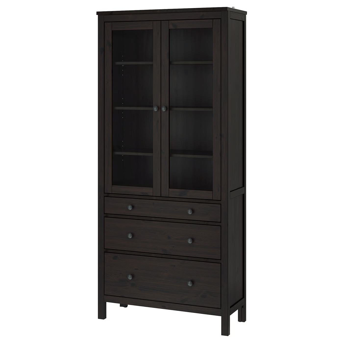 HEMNES Glass-door cabinet with 3 drawers, black-brown, 35 3/8x77 1/2 " | IKEA US
