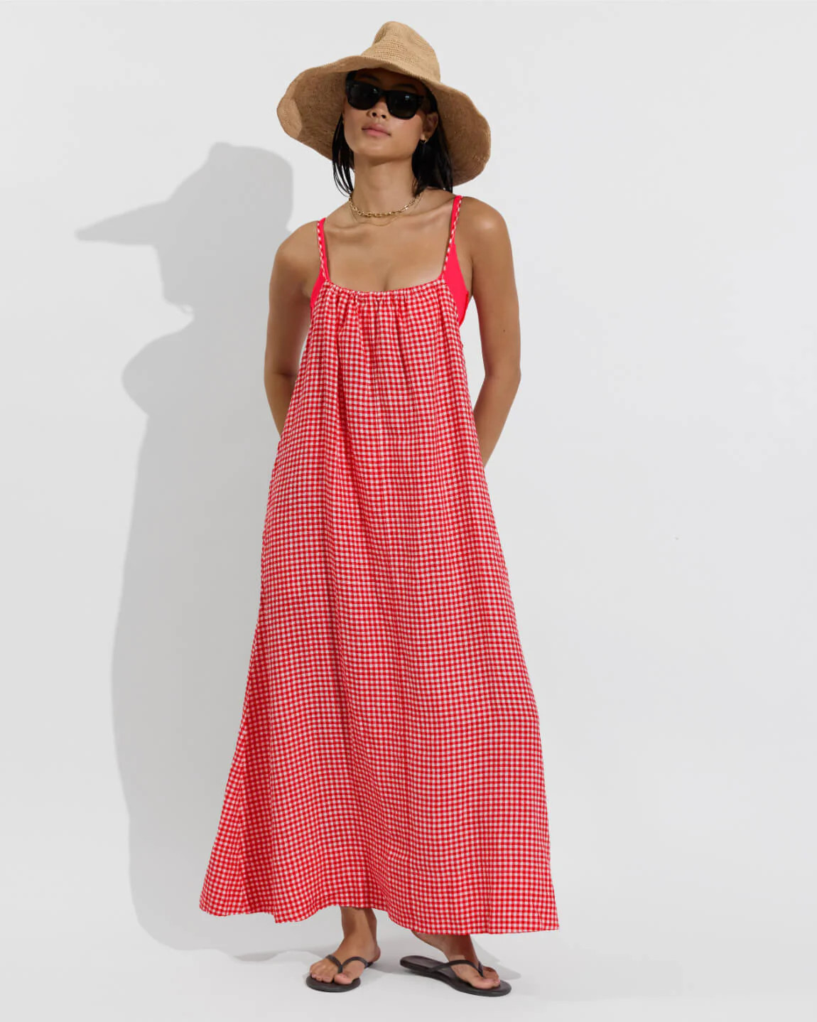 Leisure Maxi Dress - Gingham: Sweet Chili Heat / Coconut | Left on Friday
