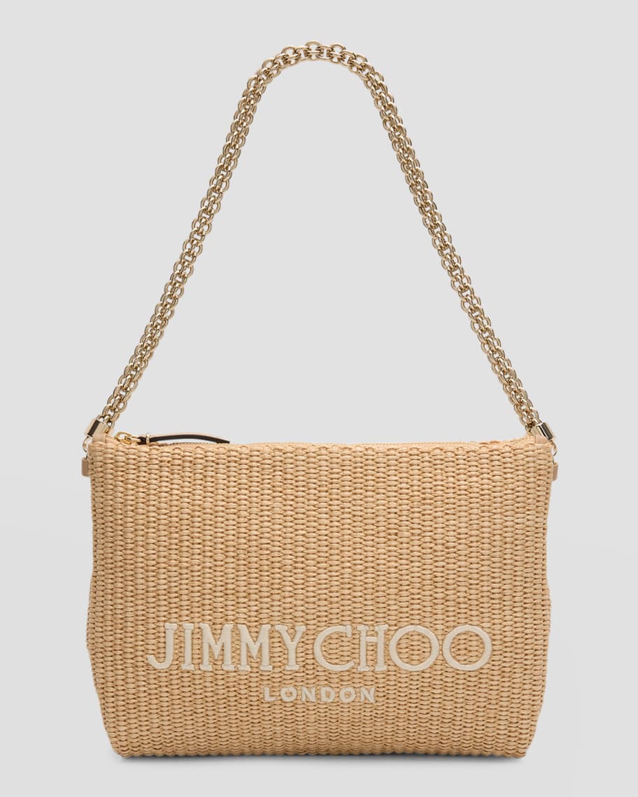 Jimmy Choo Callie Logo Raffia Shoulder Bag | Neiman Marcus