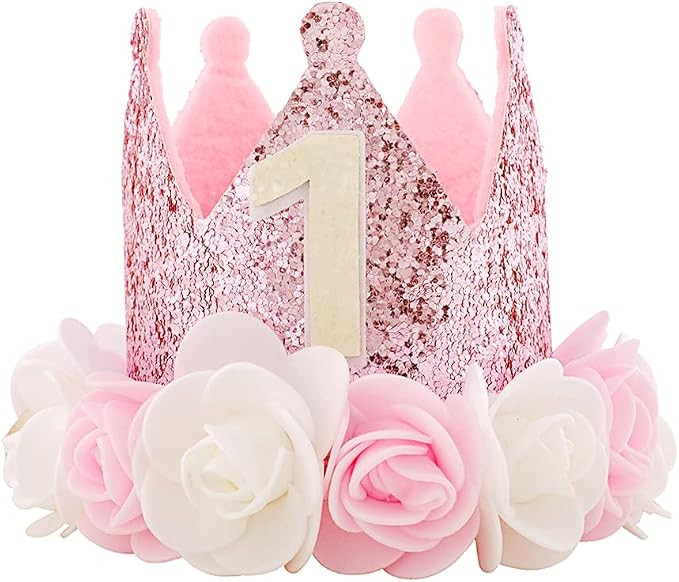 Kbrand Hat First Birthday 1st For Baby Girl Decoration Gifts Rose Gold Baby Pink Party Crown One ... | Amazon (US)