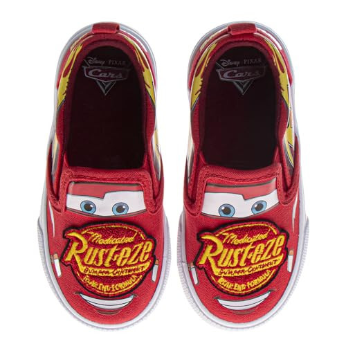 Cars Lightning McQueen Lowtop Sneakers for Boys - Low Top Shoes Slipon Closure Cushioned Lightweight Terry Cloth - Red (Size 9 Toddler) | Amazon (US)