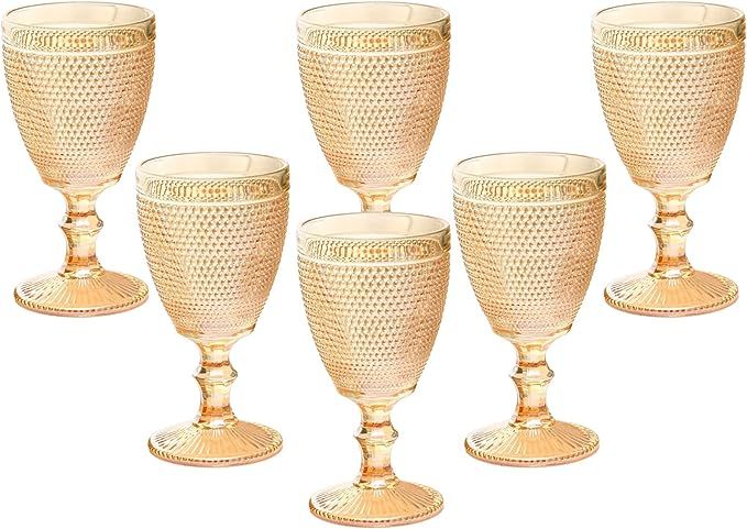 Vintage Wine Glasses Set of 6, 10 Ounce Colored Glass Water Goblets, Colorfu Unique Embossed Patt... | Amazon (US)