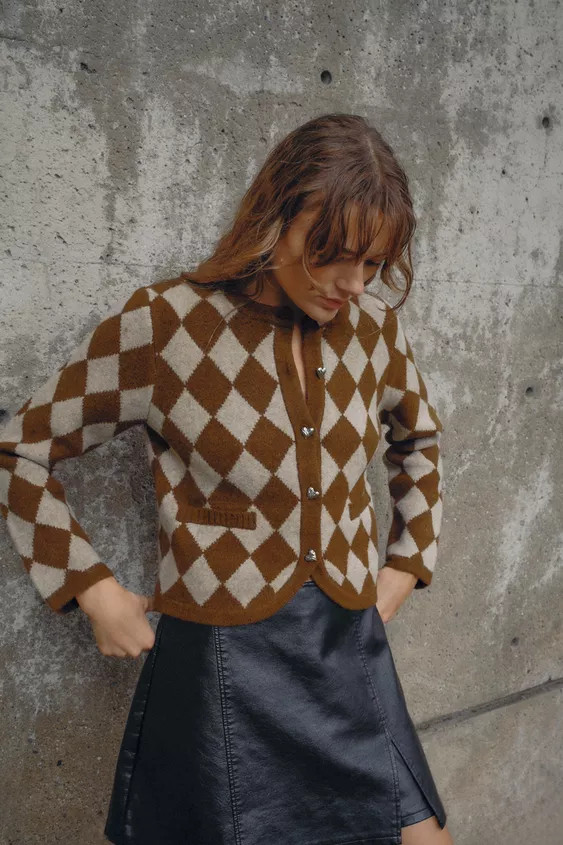 JACQUARD ARGYLE KNIT CARDIGAN | Zara UK