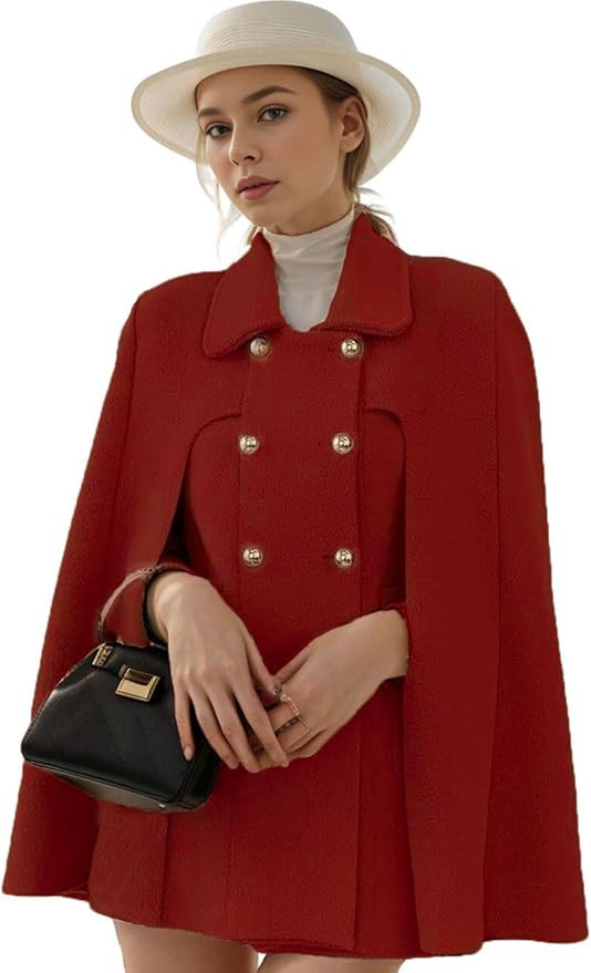 CHARTOU Women's Elegant Poncho Double-Breast Slit Sleeve Flowy Wool Blend Cape Cloak Coat | Amazon (US)