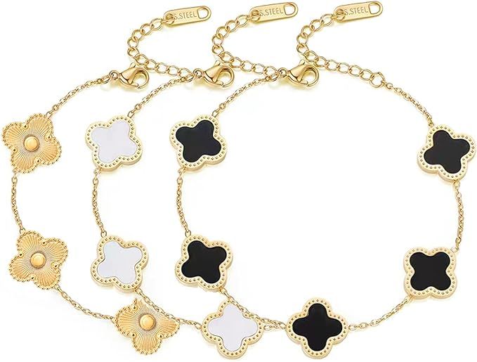 3PCS Lucky Clover Bracelets Sets for Women 18k Gold Plated Simple Fashion Cute Jewelry for Women ... | Amazon (US)