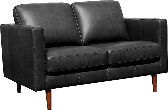 Amazon Brand – Rivet Revolve Modern Leather Loveseat Sofa, 56"W, Black | Amazon (US)