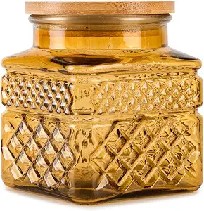 20 FL OZ Small Vintage Glass Jar with Airtight Bamboo Lid,Thick Glass,Amber | Amazon (US)