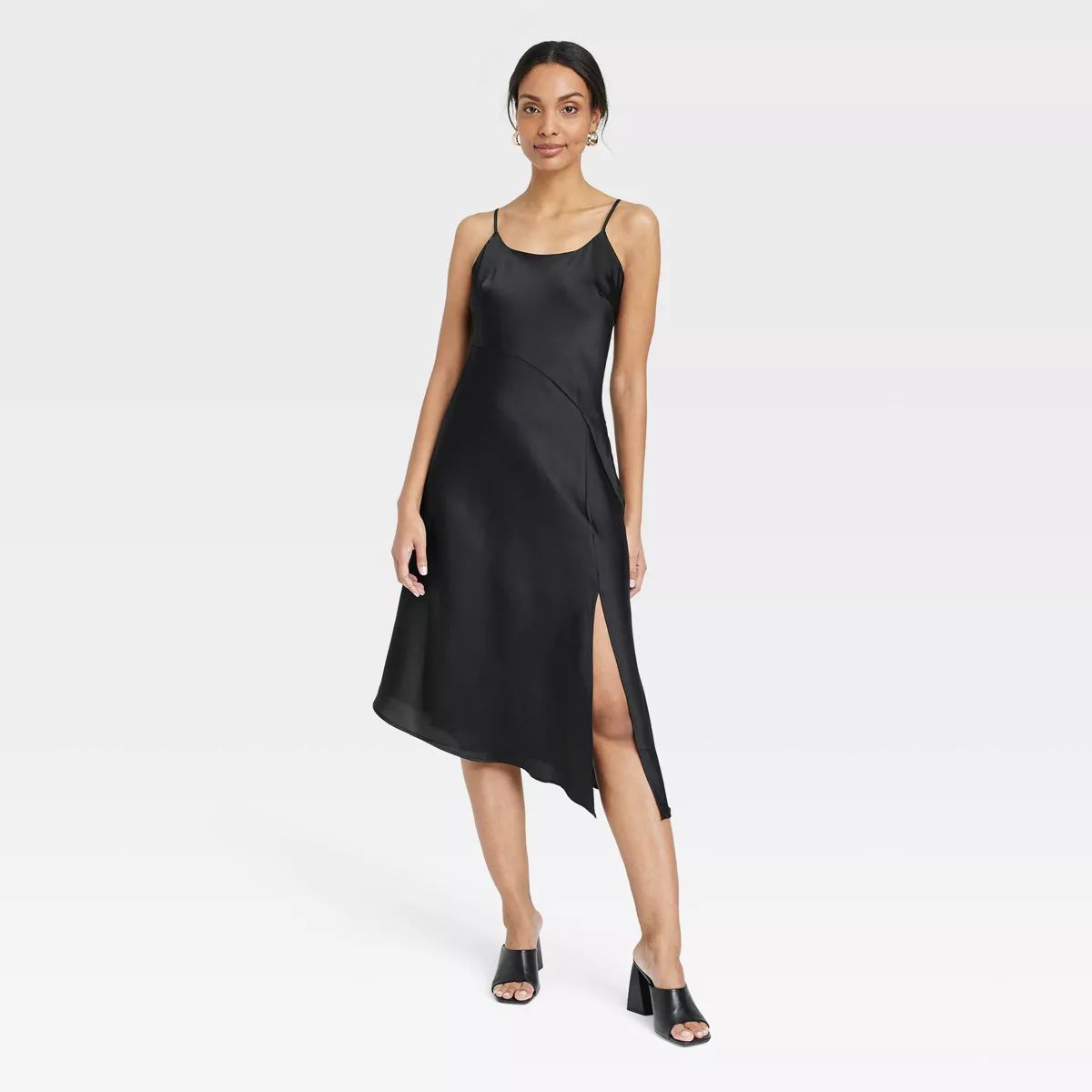 Women's Asymmetrical Midi Slip Dress - A New Day™ Black L | Target