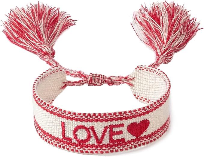 Woven Friendship Wrap Bracelets – LOVE Knitted Word Adjustable Bracelets for Women Girls Gift | Amazon (US)