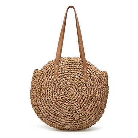 Straw Bag Summer Beach Straw Bag For Women Round Beach Straw Purse Large Capacity Woven Tote Bags | Walmart (US)
