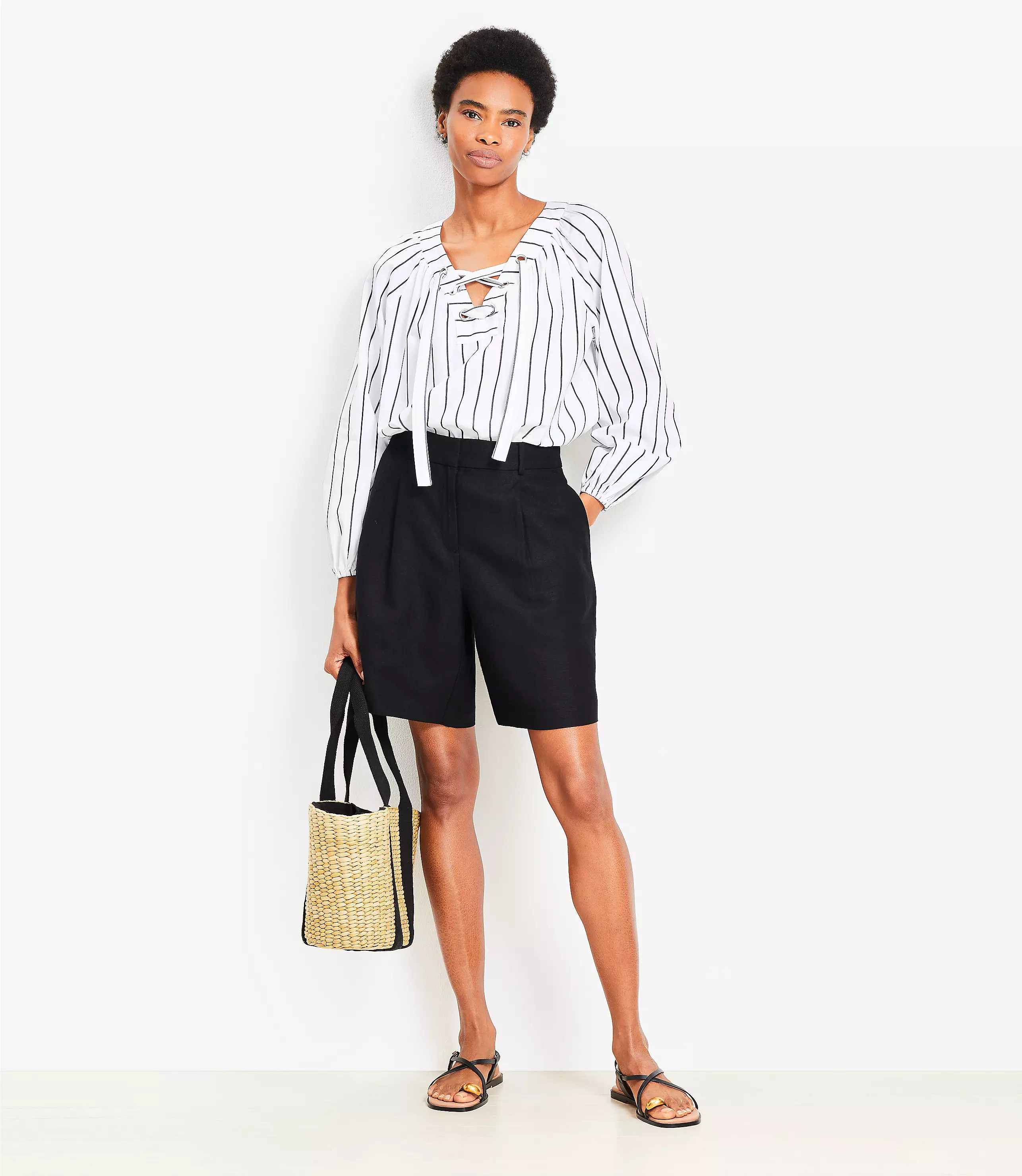 Striped Lace Up Blouse | LOFT