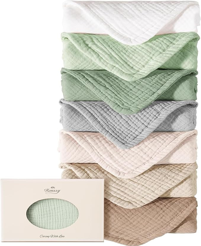 Konssy Muslin Baby Burp Cloths Sets for Unisex- 7 Pack Soft 100% Cotton Burping Clothes for Newbo... | Amazon (US)