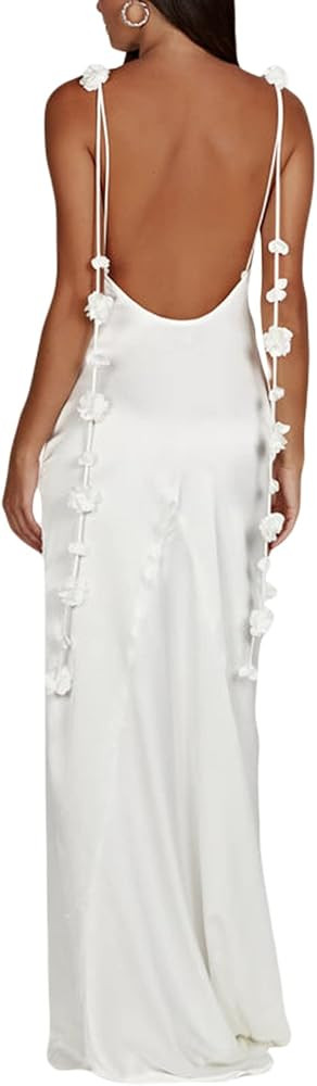 Tsnbre Women Floral Print Spaghetti Strap Maxi Dress Sexy Backless Bodycon Long Dress See Through... | Amazon (US)