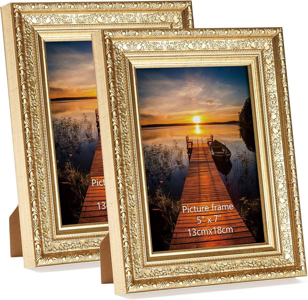 Edenseelake 5x7 Picture Frames Set of 2, Vintage Gold Photo Frame 5 by 7 for Tabletop or Wall Dis... | Amazon (US)