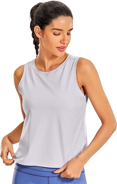 CRZ YOGA Women's Pima Cotton Sleeveless Loose Tank Tops Exercise Gym Yoga Tops Athletic Shirts | Amazon (US)