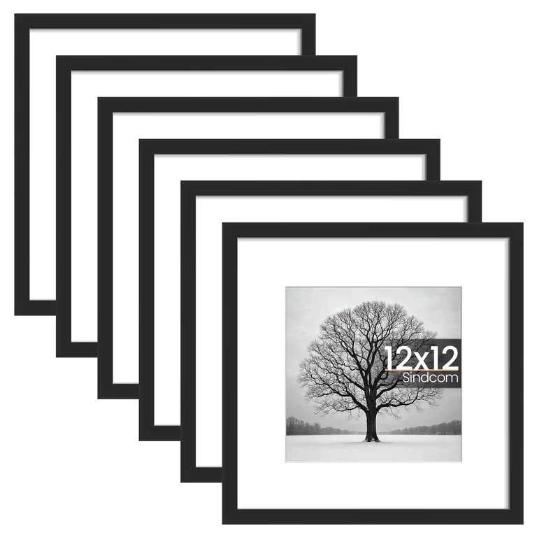 Sindcom 6 Pack 12x12 Picture Frames,Display Pictures 8x8 with Mat or 12x12 Without Mat,Gallery Wa... | Walmart (US)