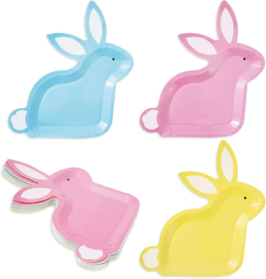 AnyDesign 30Pcs Easter Paper Plates Bunny Shaped Disposable Plates Blue Pink Yellow Rabbit Dinner... | Amazon (US)