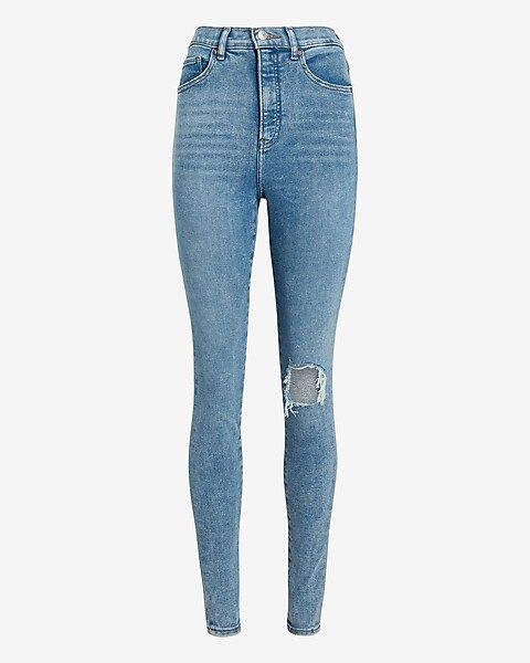 Super High Waisted Ripped Light Wash Skinny Jeans | Express