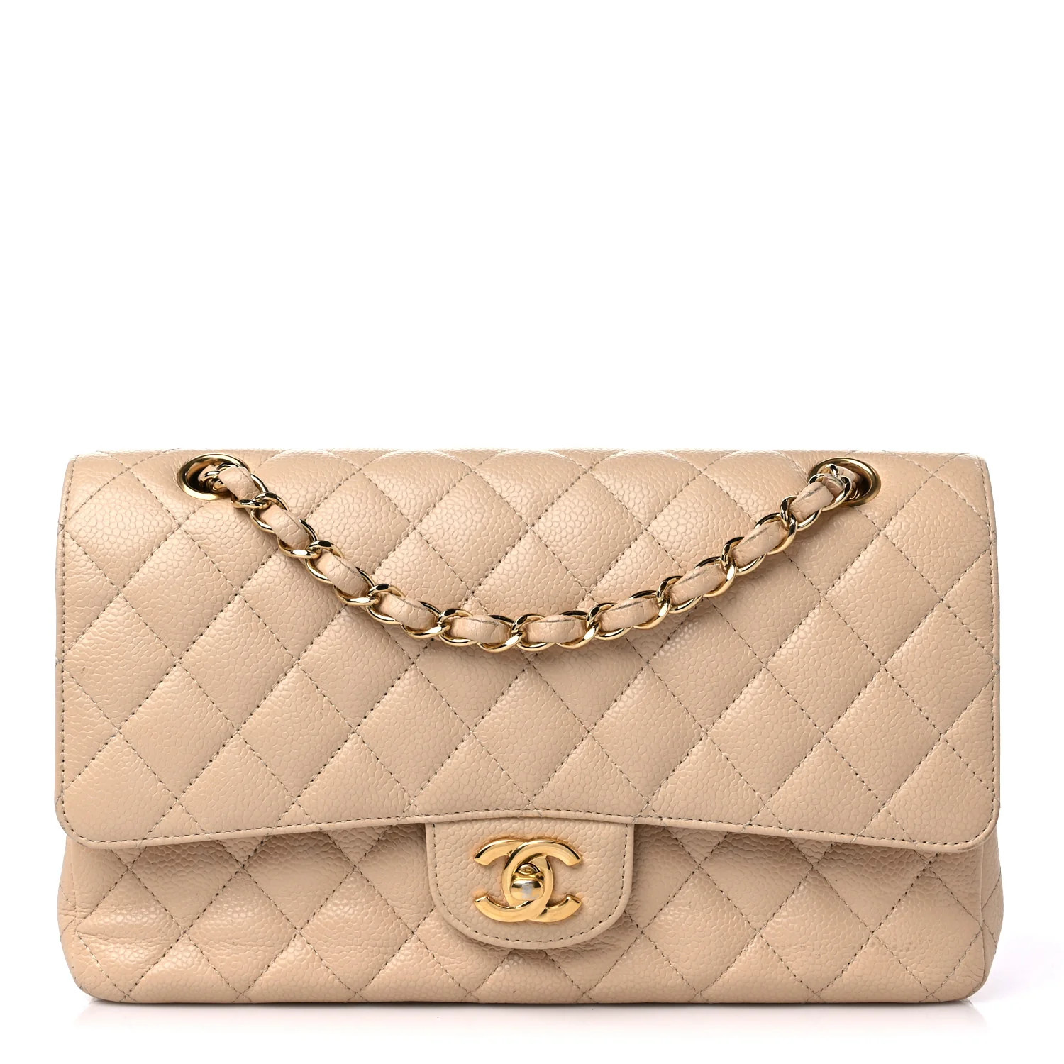 CHANEL Caviar Quilted Medium Double Flap Beige | FASHIONPHILE (US)