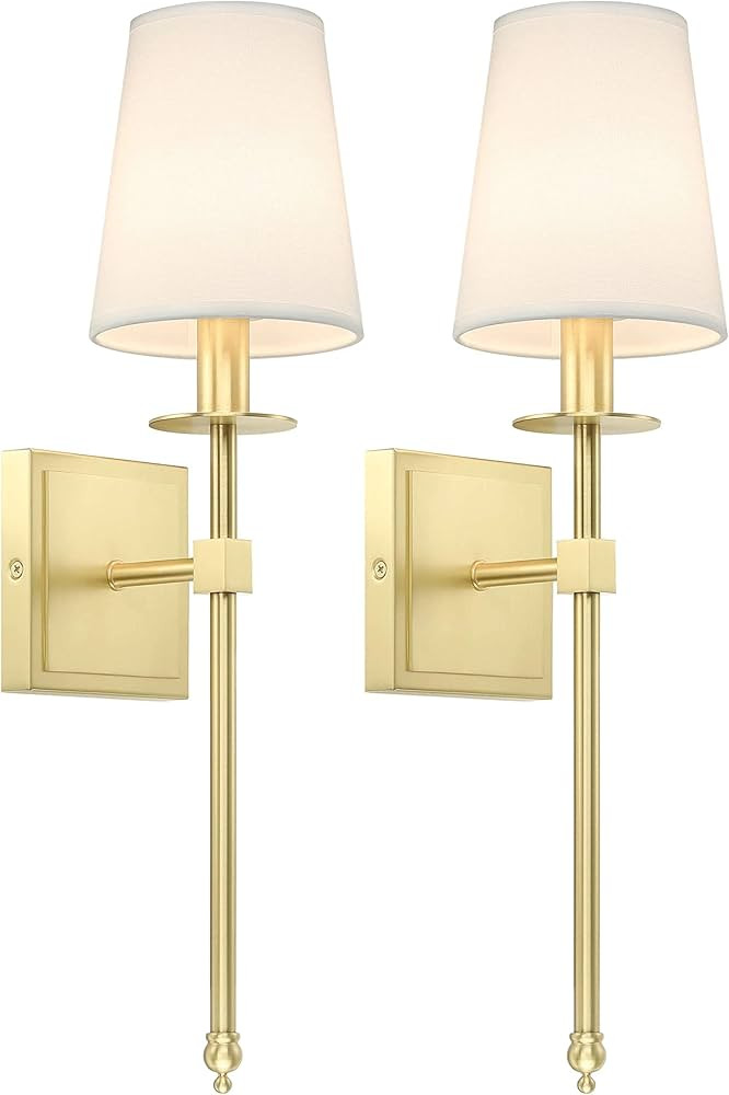 XiNBEi Lighting Brass Wall Sconces Set of 2, Modern Wall Mounted Lamp with Fabric Shade Single Be... | Amazon (US)