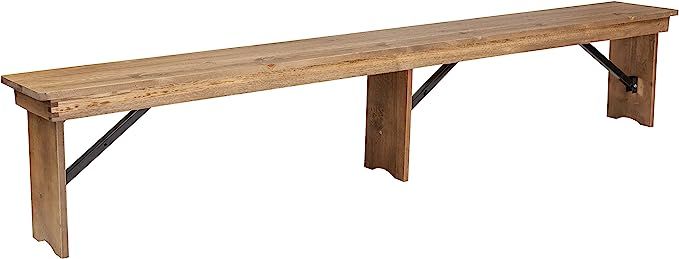 Flash Furniture HERCULES Series 8' x 12'' Antique Rustic Solid Pine Folding Farm Bench with 3 Leg... | Amazon (US)