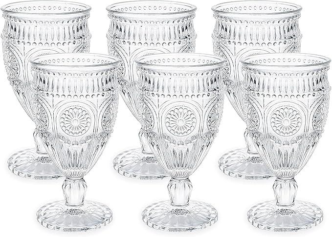 Kingrol 6 Pack Wine Glasses Goblets, 10 oz Vintage Water Glasses, Romantic Mixed Drink Glasses fo... | Amazon (US)