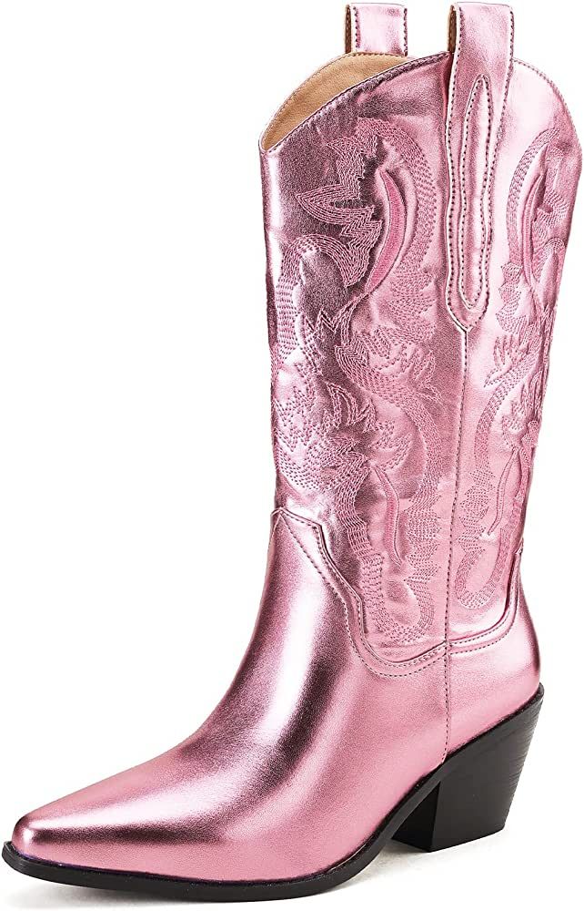 Dsevht Cowboy Boots for Women Round Toe Women's Western Boots Cowgirl Boots Mid Calf Boots | Amazon (US)
