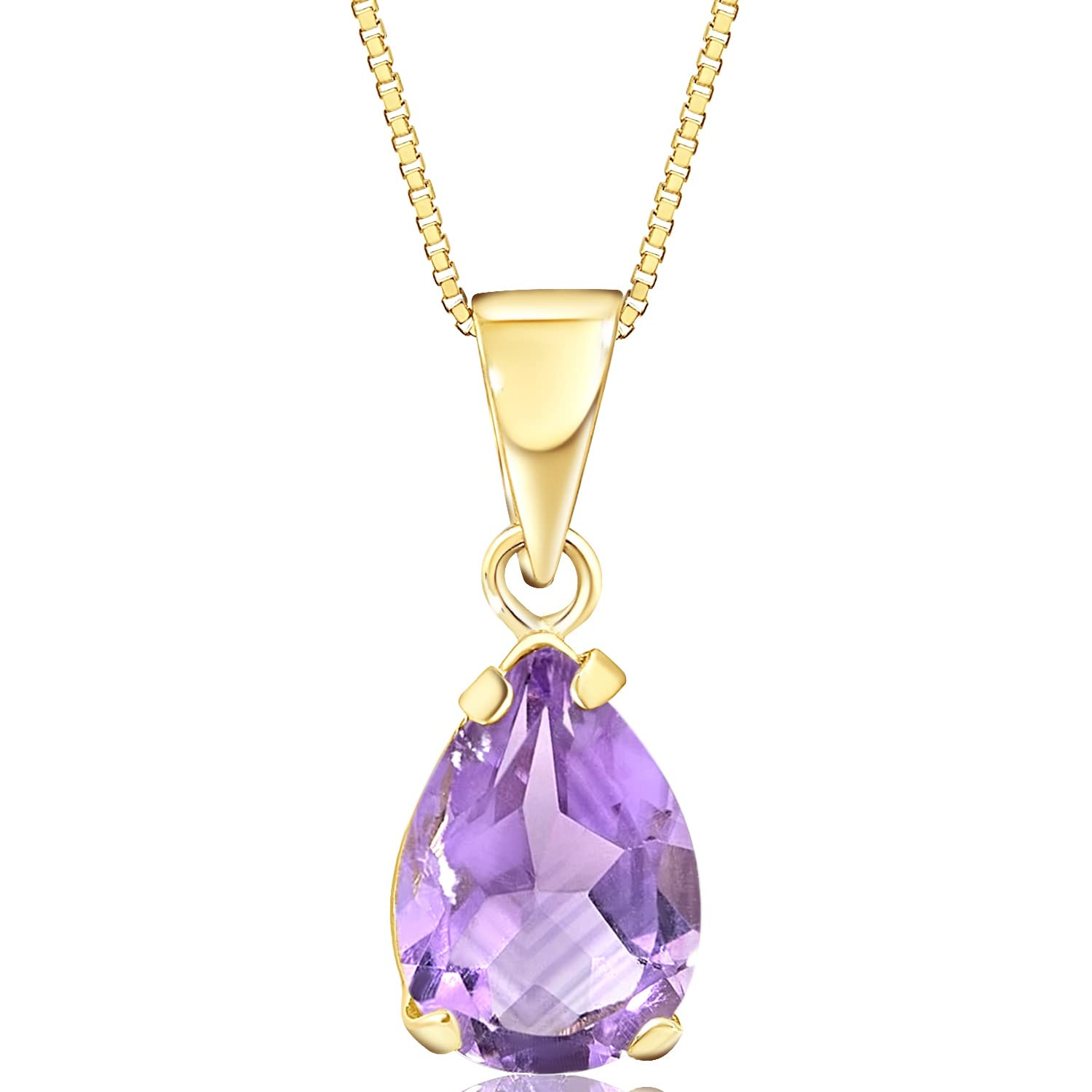 14K Gold Amethyst Necklace - 14K Solid Yellow Gold Dainty Teardrop Shape Pendant with Thin 14K Go... | Amazon (US)