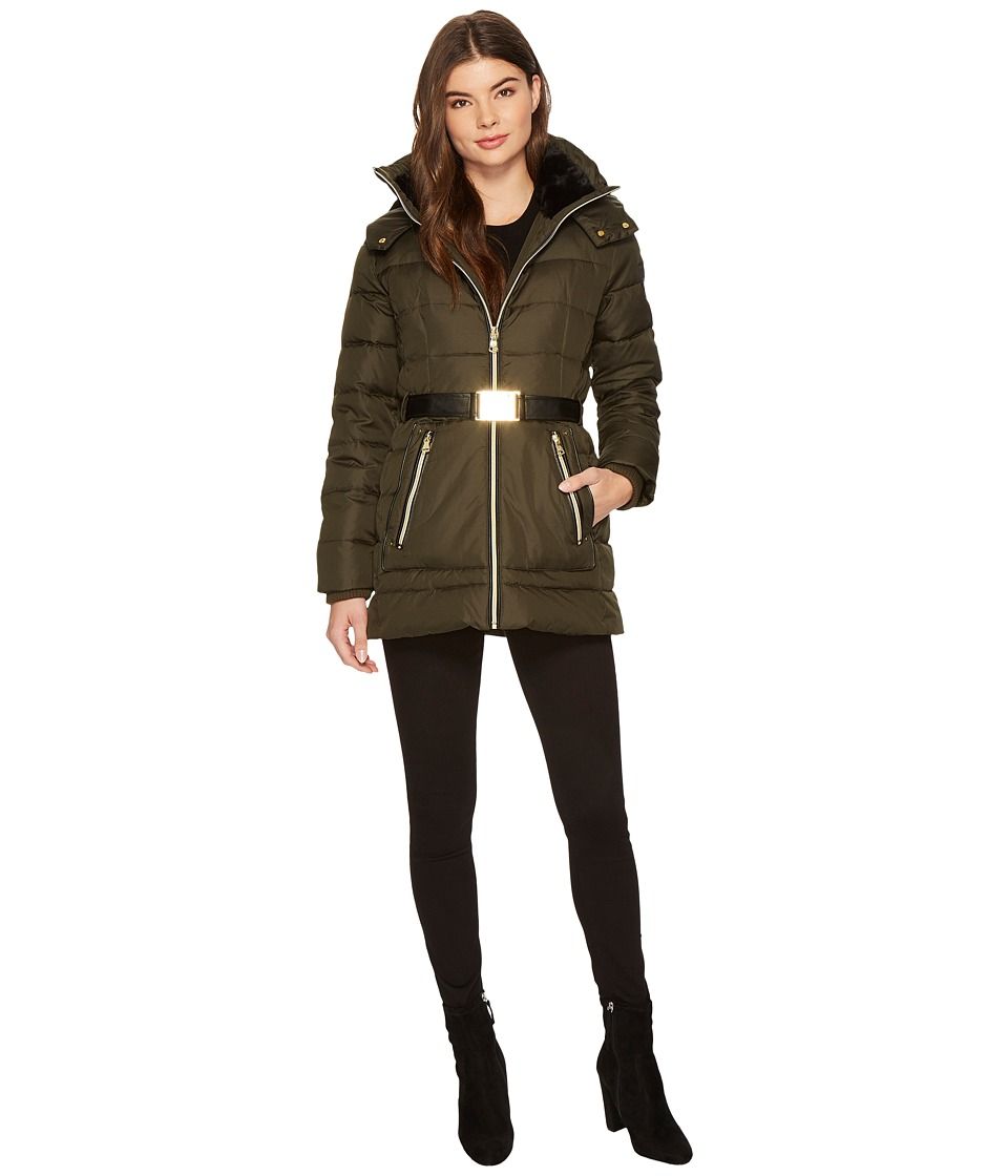 Vince Camuto Belted Down with Faux Fur N8031 (Olive) Women's Coat | 6pm