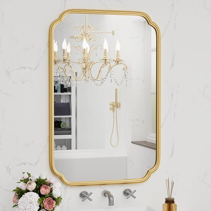 Gold Bathroom Vanity Mirror for Wall 24" x 36" Modern Rounded Rectangle Mirror with Metal Framed ... | Amazon (US)