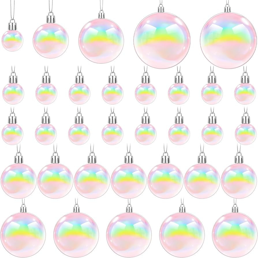 Wettarn 50 Pcs Christmas Iridescent Ornaments Balls 1.2'' 2'' 3.2'' 4'' Transparent DIY Shatterpr... | Amazon (US)