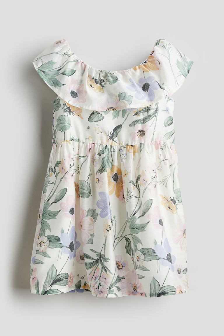 Patterned Flounce-trimmed Dress - White/floral - Kids | H&M US | H&M (US + CA)