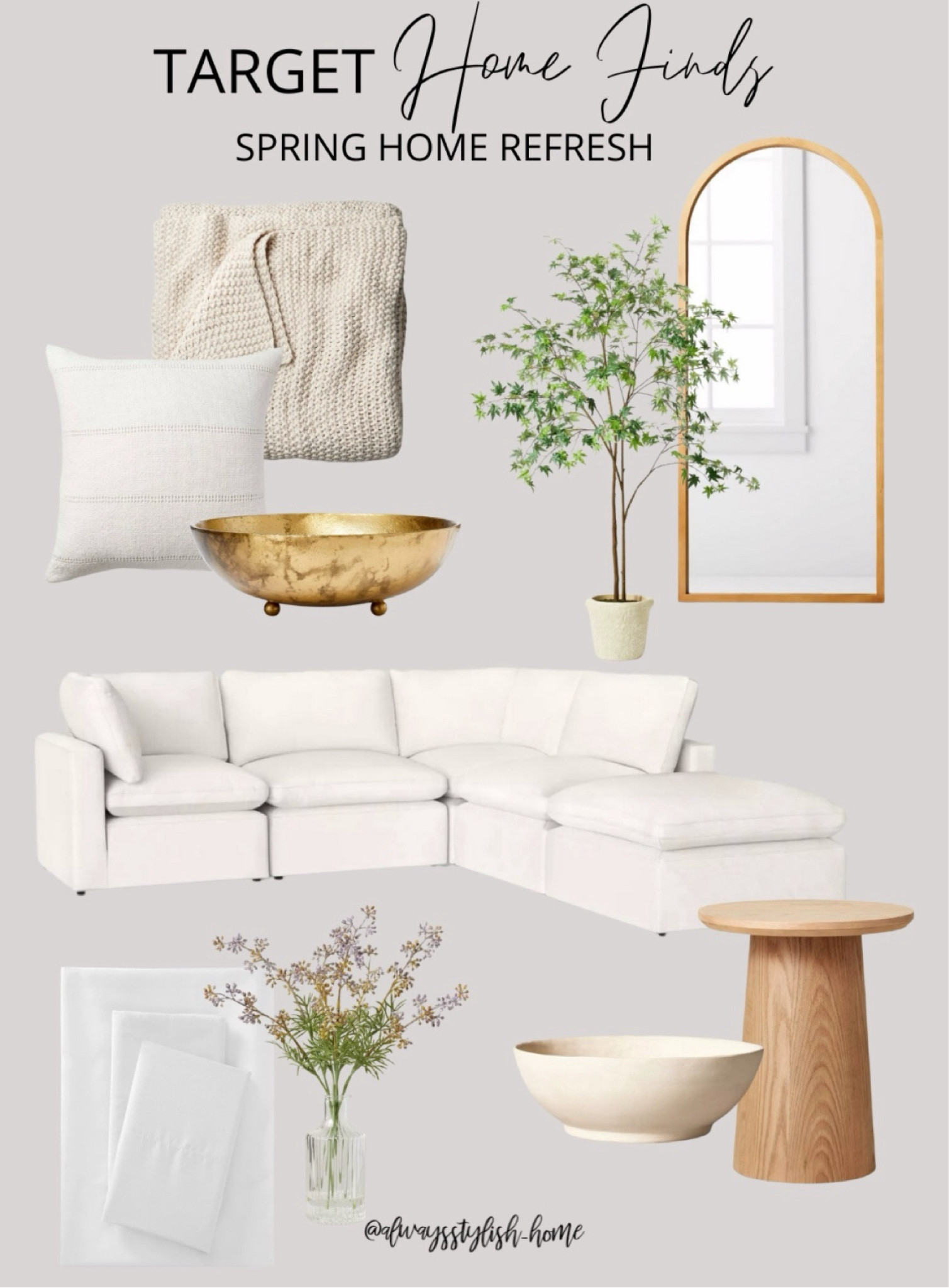 Target sale! Home decor spring refresh, neutral home decor, arch mirror, white sectional, cream bowl, wood side table, olive tree, gold bowl, white sheets, cozy target blanket 

#LTKsalealert #LTKhome #LTKxTarget

#LTKSaleAlert #LTKHome #LTKSeasonal