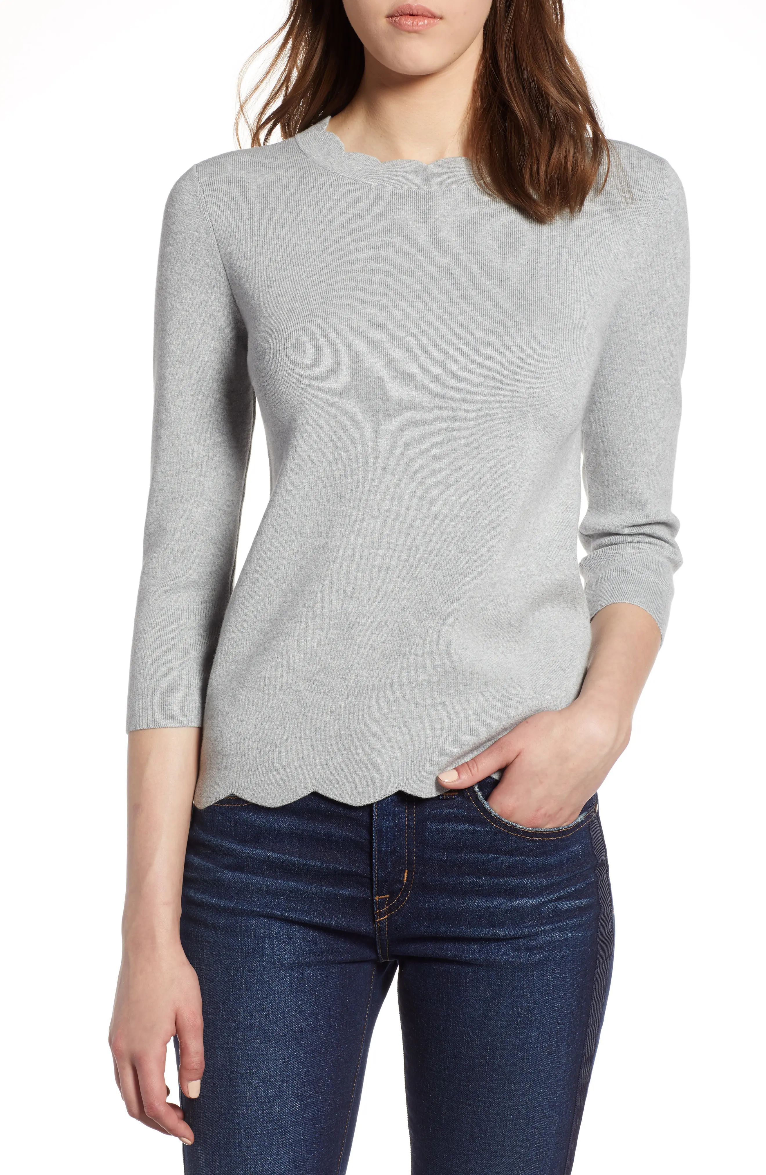 Halogen Scallop Edge Sweater (Regular & Petite) | Nordstrom