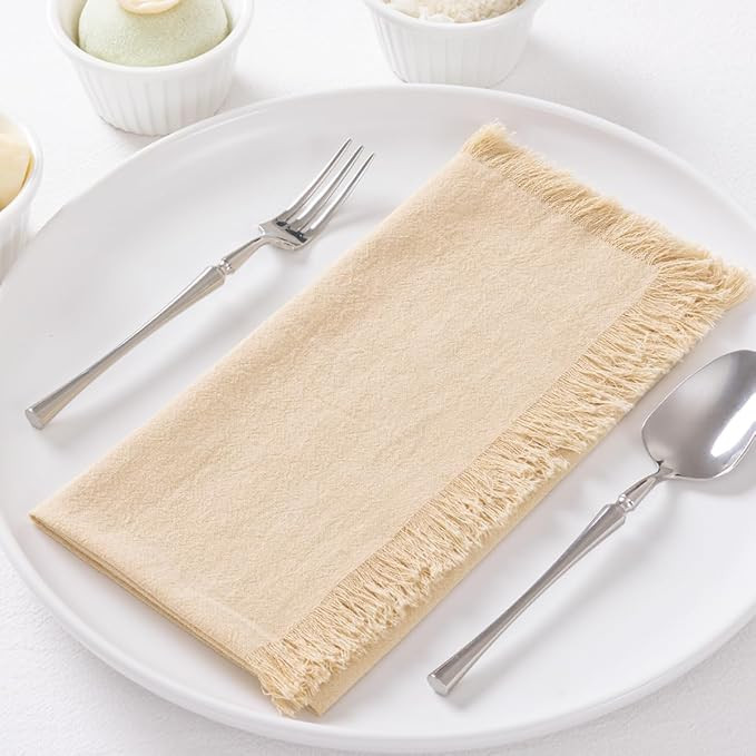 6 Pack Champagne Cotton Linen Napkins with Fringe Thanksgiving Fall Cloth Napkins Set of 6 Boho H... | Amazon (US)