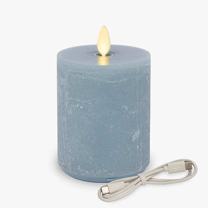 Luminara Seaglass Rechargeable Flameless LED Candle, Silver Blue 3" x 4.5", Moving Flame Pillar T... | Amazon (US)