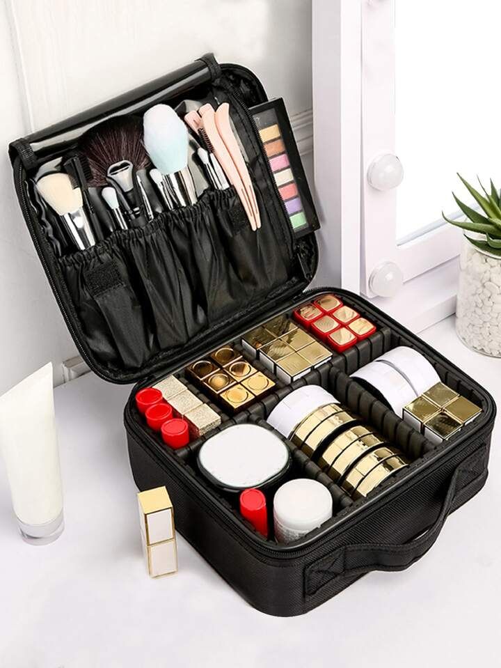 1Pc Black Classified Storage Large Capacity Multi-Function Travel Makeup Bag For Women Girls,Make... | SHEIN