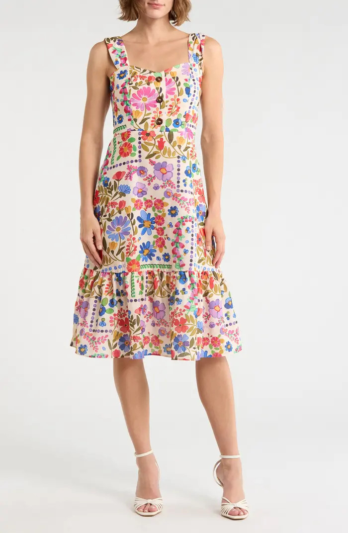 Floral Wide Strap Fit & Flare Midi Dress | Nordstrom Rack