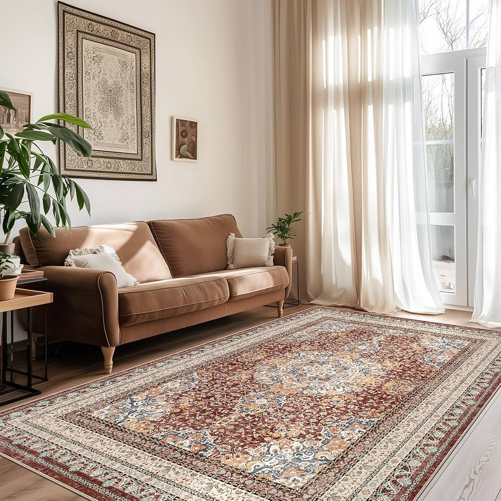 GENIMO 3x5 Area Rugs for Living Room, Machine Washable Non Slip Vintage Retro Rugs, Low Pile Ligh... | Amazon (US)