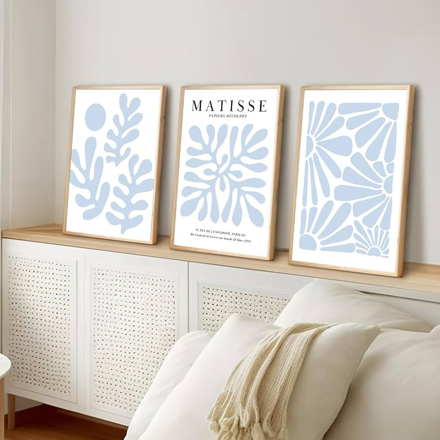 yulihaz Matisse Abstract Flower Poster Set of 3 Light Blue Minimalist Henri Matisse Wall Art Boho... | Amazon (US)