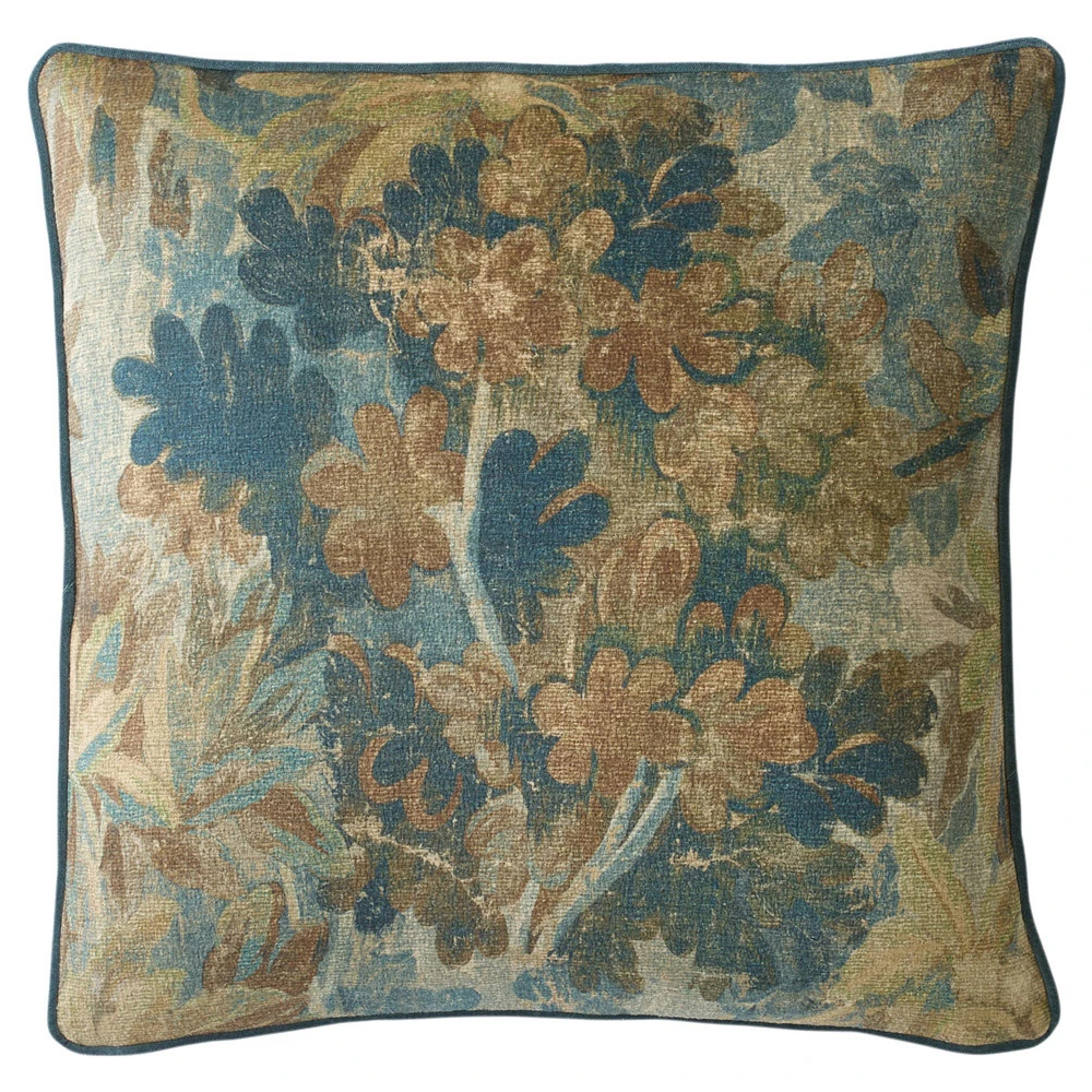 Valeria Verdant Tapestry Printed Velvet Throw Pillow - 22x22 | Kathy Kuo Home