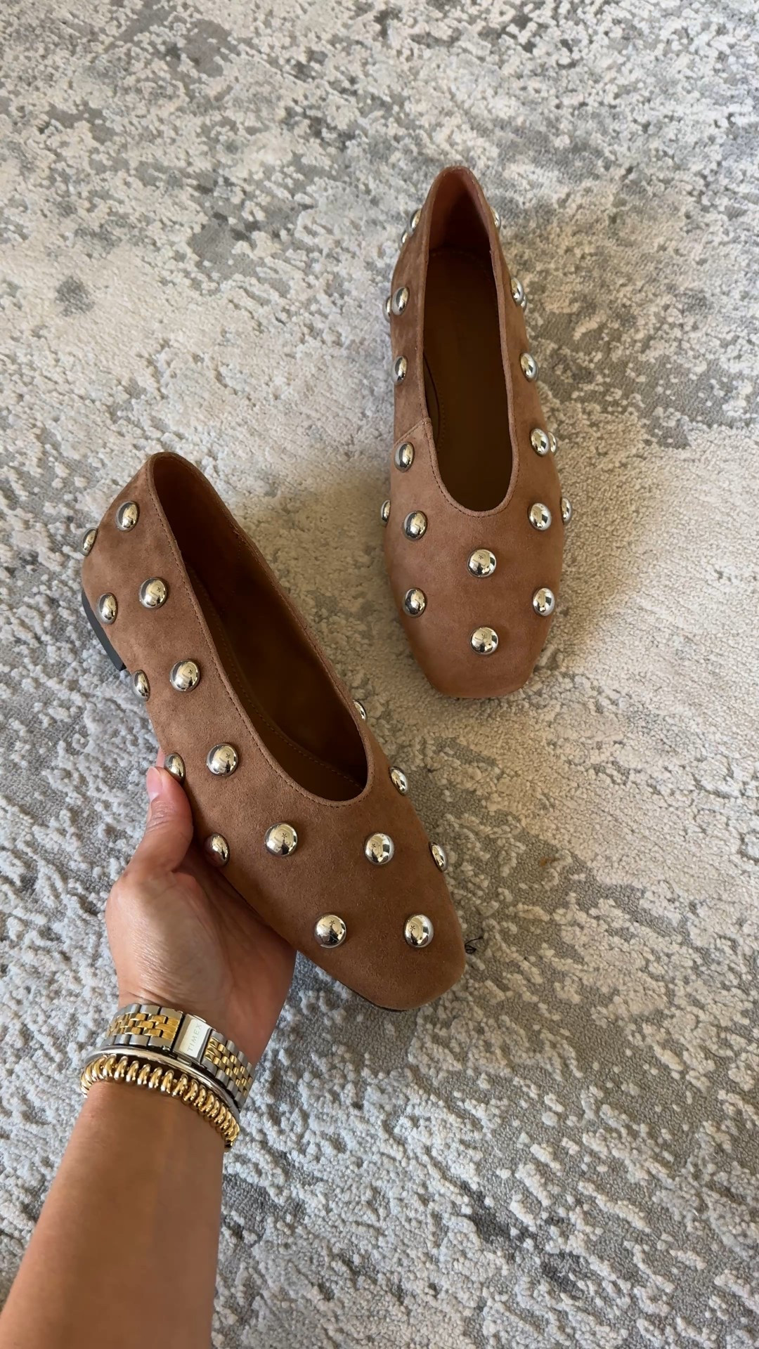 Fall outfit. Fall shoes. Suede flats. 
Studded details add nice edge to this classic design. Good suede quality. 
This style was too wide for my very narrow foot, but I love the look. I recommend sizing down  

#LTKOver40 #LTKShoeCrush #LTKxMadewell