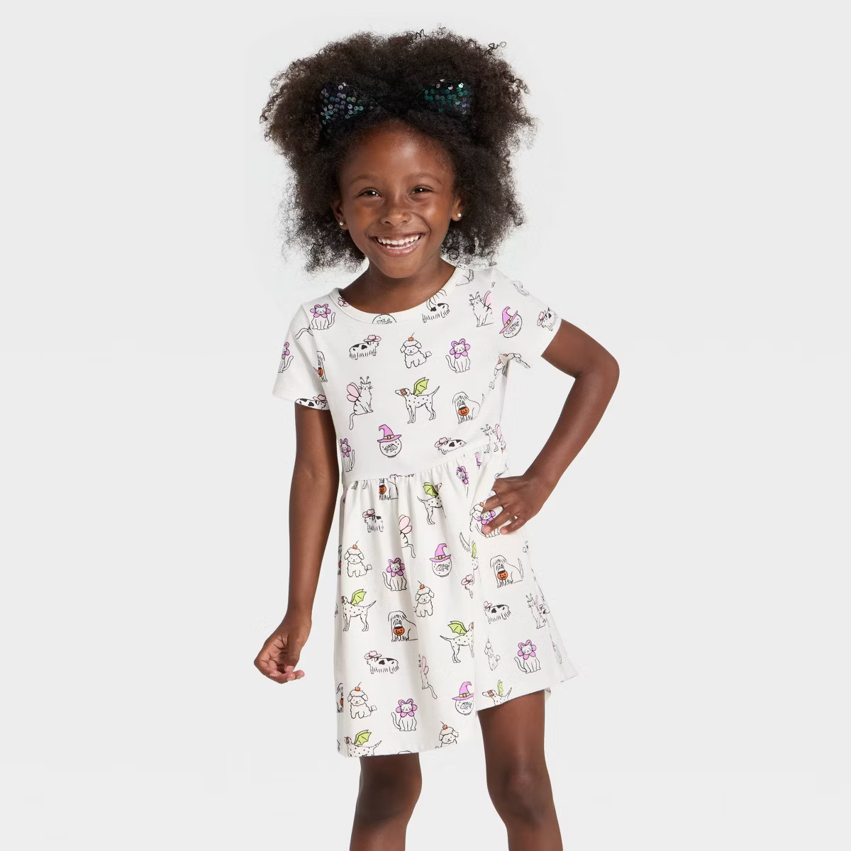 Toddler Girls' Short Sleeve Halloween Animals Dress - Cat & Jack™ Cream | Target