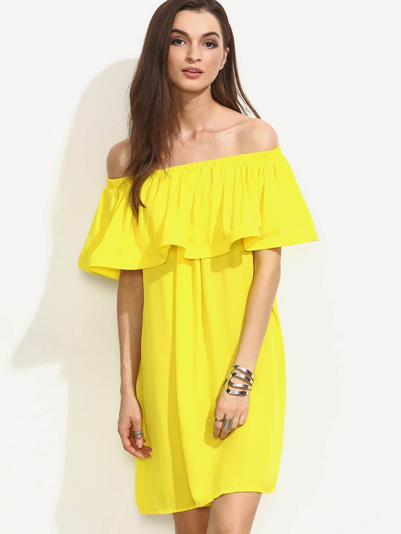 Yellow Ruffle Off The Shoulder Shift Dress | SHEIN