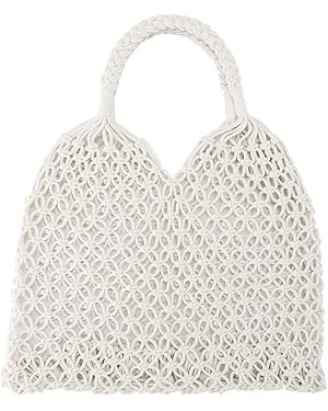 Ayliss Handmade Straw Bag Travel Beach Fishing Net Handbag Shopping Woven Shoulder Bag for Women | Amazon (US)
