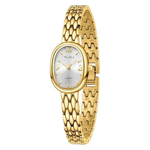 Diaofendi Petite Vintage Oval Gold Women’s Watch, Waterproof Elegant Watch with Japanese Quartz Movement, Adjustable Strap with Tool (D36322-Gold Silver) | Amazon (US)